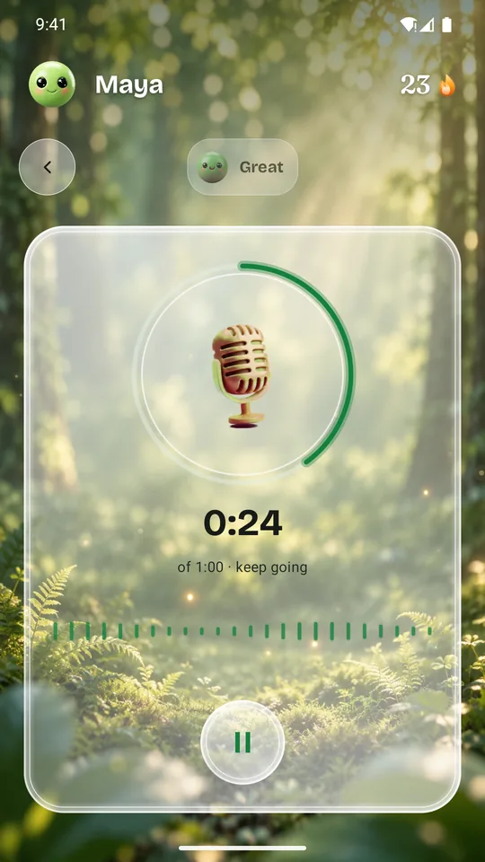 Aura Diary recording a voice note, 24 seconds into the 60-second ring